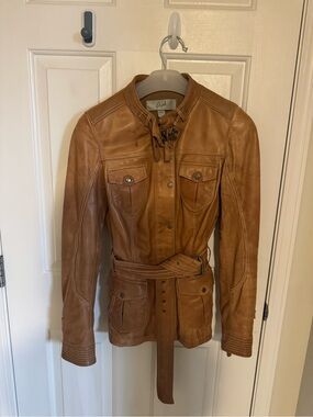 Cognac Genuine Leather Danier Belted Jacket - Tan Brown